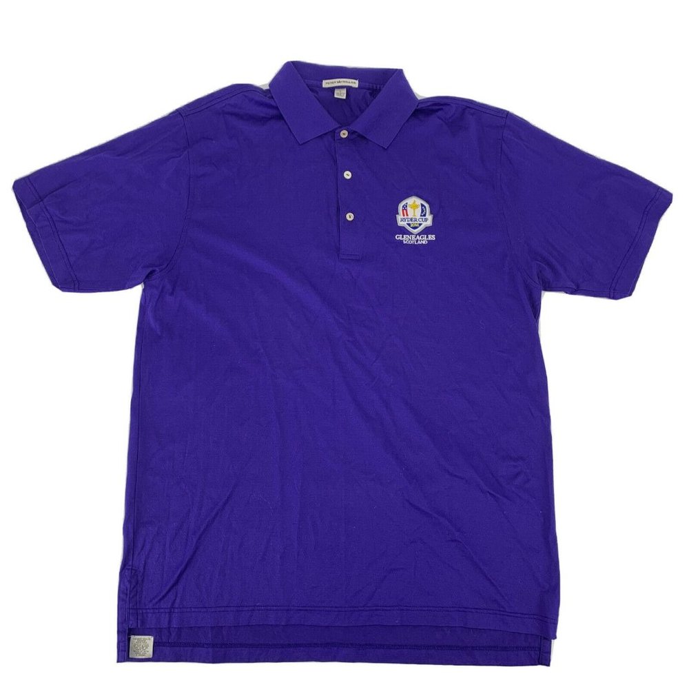 Men's Peter Millar Short Sleeve Polo Shirt Purple L Gleneagles 2014 Ryder‎ Cup